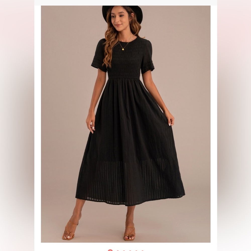 Black short sleeve, round neck, maxi dress